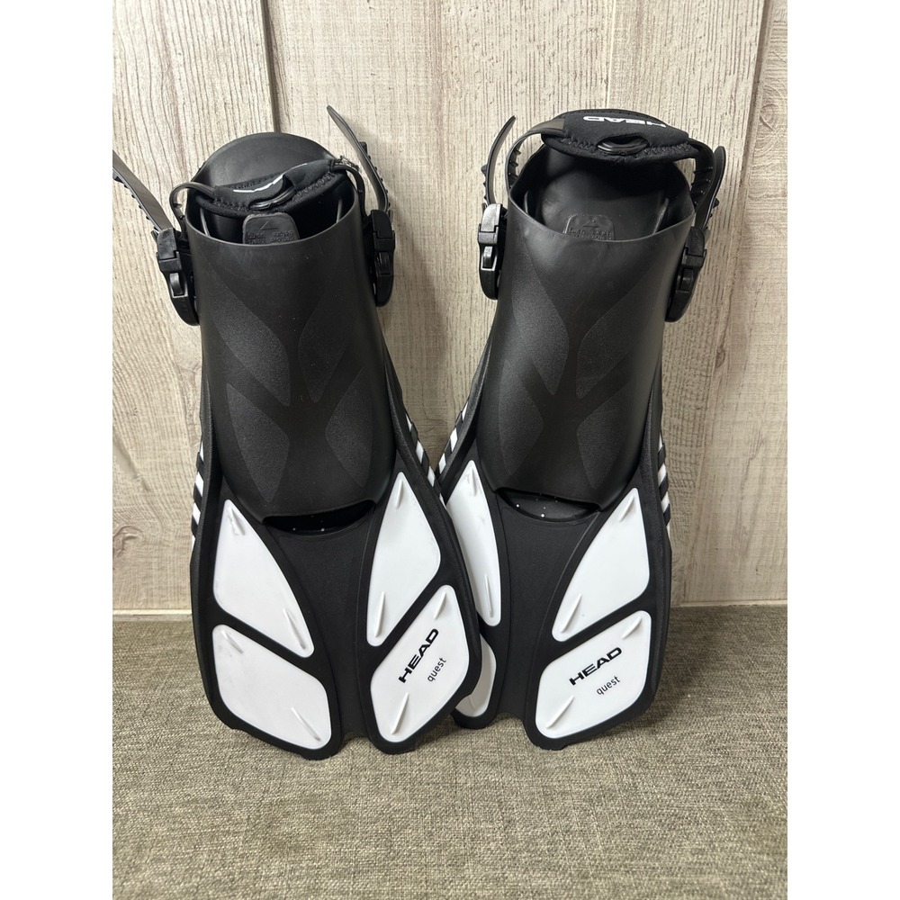 HEAD Quest Adult Silicone Snorkeling Set Black White Mask Fins Snorkel Bag L/XL - Picture 5 of 8